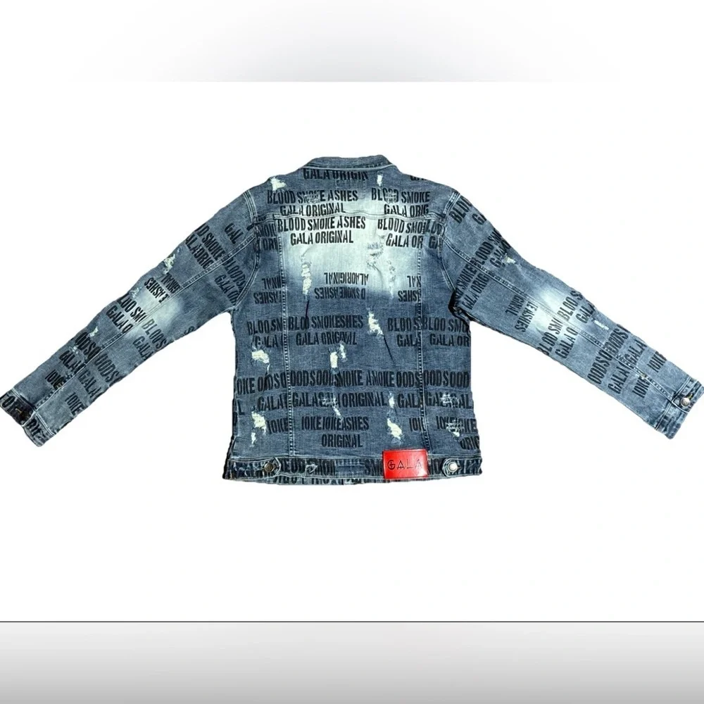 GALA Graphic Denim Jacket Blue Black Print Size M Streetwear